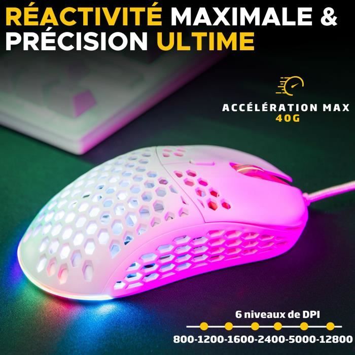 Mouse da gioco cablato - The G-Lab - KULT-OXYGEN - RGB - 12800 DPI - Bianco