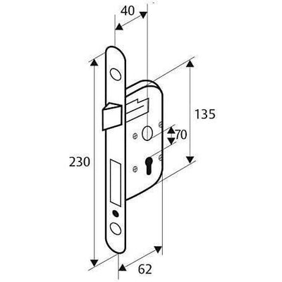 Serratura da incasso foro cilindro - YALE - Y50R-A40/B - Asse 40 mm, cassa 135 mm - Scrocco reversibile, Testa tonda - Bianco