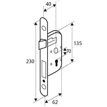 Serratura da incasso foro cilindro - YALE - Y50R-A40/B - Asse 40 mm, cassa 135 mm - Scrocco reversibile, Testa tonda - Bianco