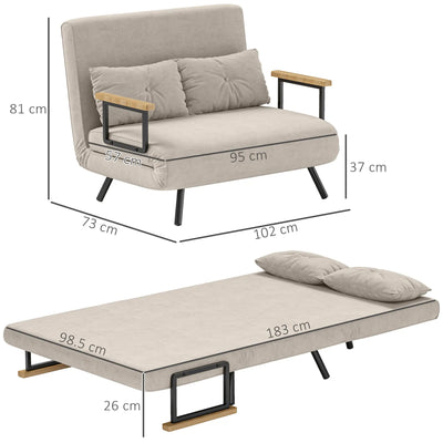 Divano Letto 3 in 1 in Tessuto Effetto Velluto con Schienale Regolabile e 2 Cuscini, 102x73x81 cm, Bianco Crema