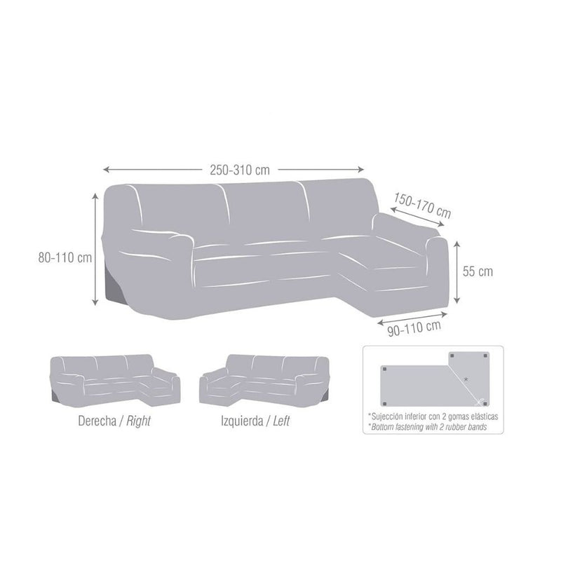 Copridivano Troya elastico penisola destra grigio bracciolo lungo 250/310