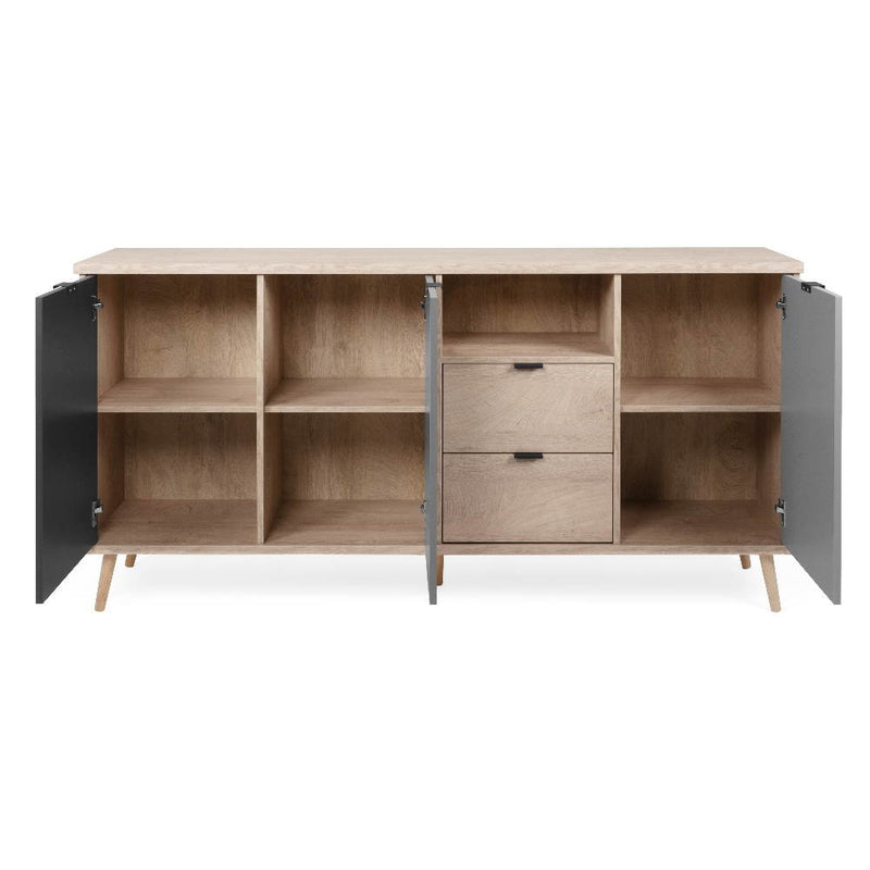 Credenza Epik 52 rovere antracite grigio 3 ante 2 cassetti 180x40x88,3