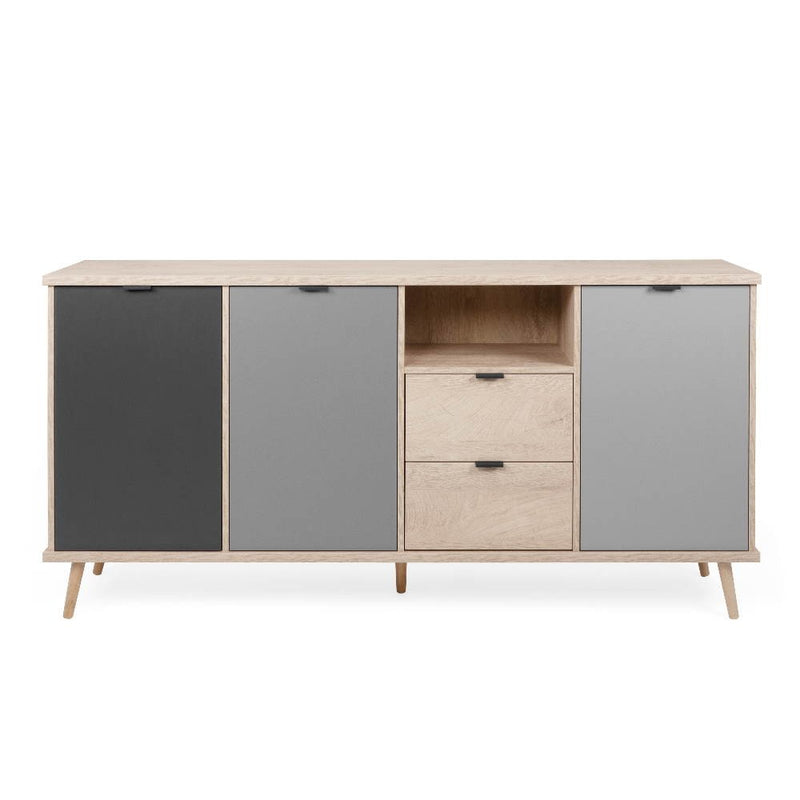 Credenza Epik 52 rovere antracite grigio 3 ante 2 cassetti 180x40x88,3