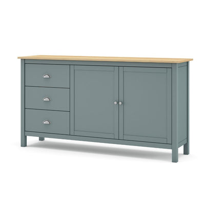 Credenza Misti 2 ante e 3 cassetti in legno massiccio verde khaki e rovere