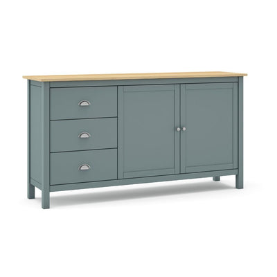 Credenza Misti 2 ante e 3 cassetti in legno massiccio verde khaki e rovere