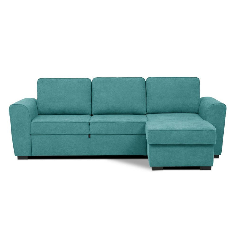 Divano letto corner reversibile Aston con contenitore in tessuto C1702 turchese