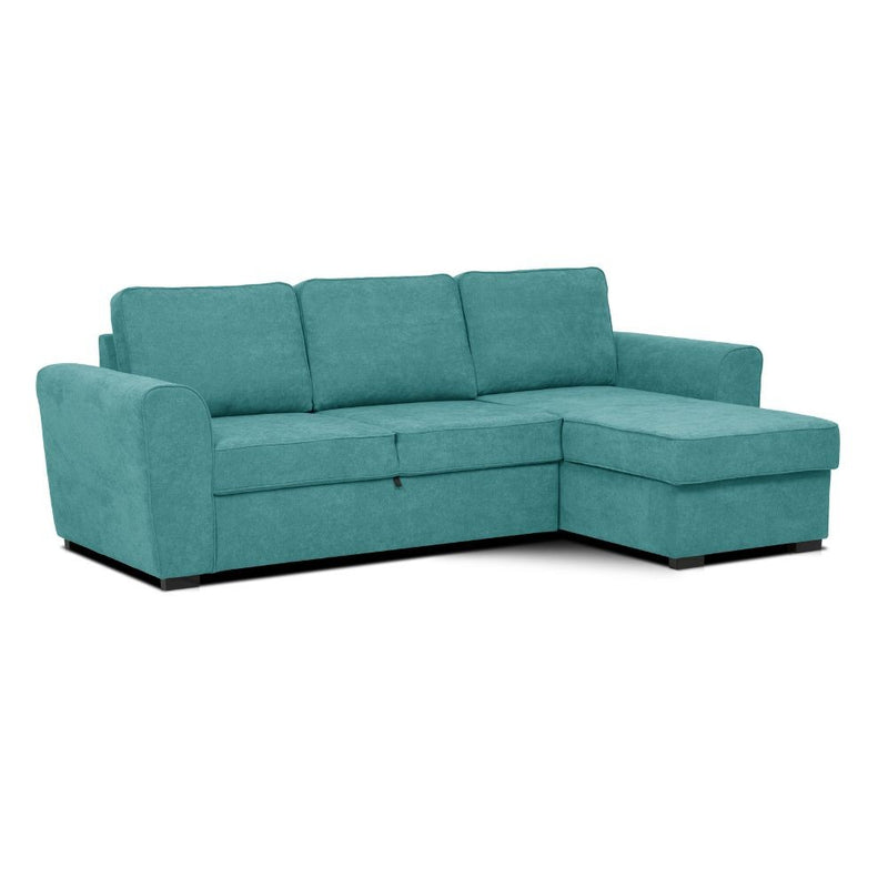 Divano letto corner reversibile Aston con contenitore in tessuto C1702 turchese