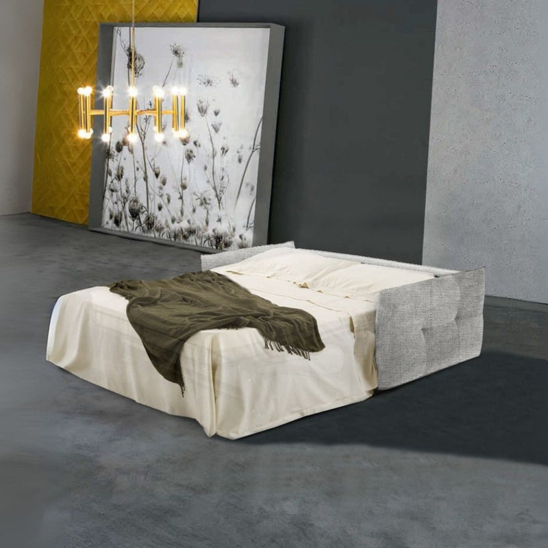 Divano letto Marea 3 posti con rete elettrosaldata materasso 20 cm. in tessuto Aragon 80 grigio chiaro