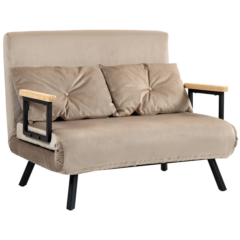 Divano Letto 3 in 1 in Tessuto Effetto Velluto con Schienale Regolabile e 2 Cuscini, 102x73x81 cm, Marrone Chiaro