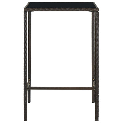 vidaXL Tavolo da Bar da Giardino Marrone 70x70x110 cm Polyrattan Vetro