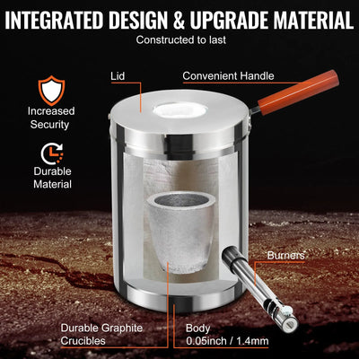 Crogiolo per fusione Kit Forno Fusorio a Gas Propano per Metalli Capienza 6KG Temperatura 1482°C