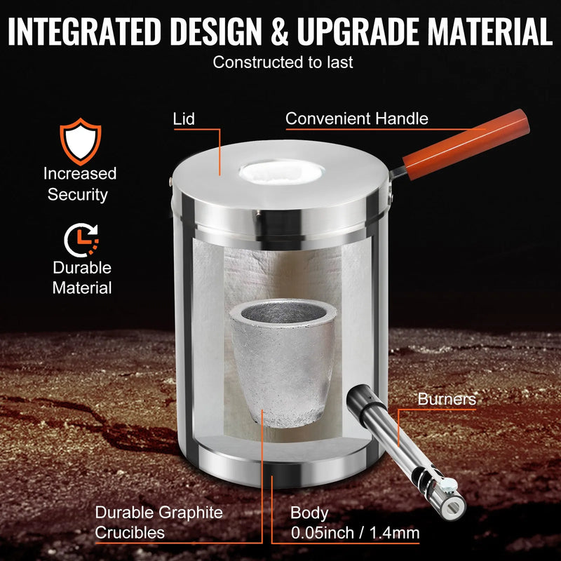 Crogiolo per fusione Kit Forno Fusorio a Gas Propano per Metalli Capienza 6KG Temperatura 1482°C