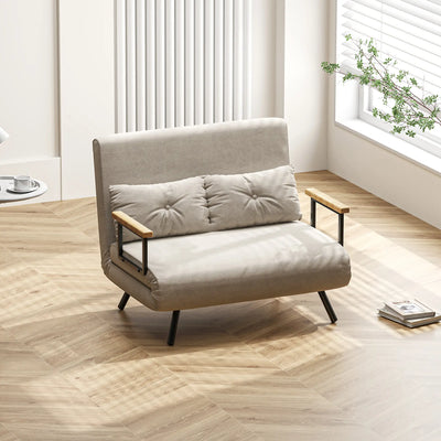 Divano Letto 3 in 1 in Tessuto Effetto Velluto con Schienale Regolabile e 2 Cuscini, 102x73x81 cm, Bianco Crema
