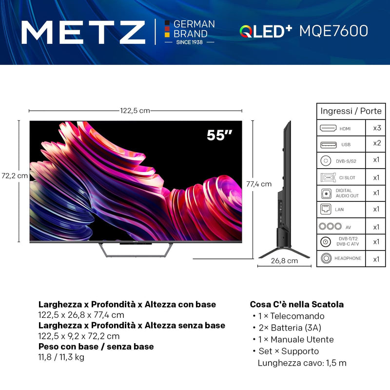 Metz TV 55" QLED+ Smart TV 4K UHD con Google TV