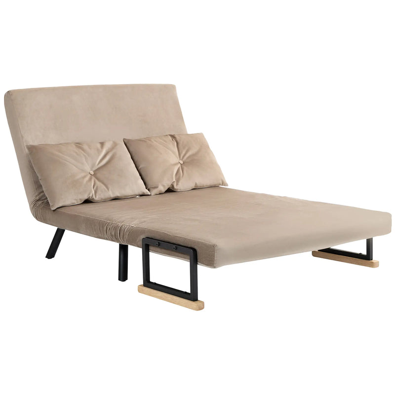 Divano Letto 3 in 1 in Tessuto Effetto Velluto con Schienale Regolabile e 2 Cuscini, 102x73x81 cm, Marrone Chiaro